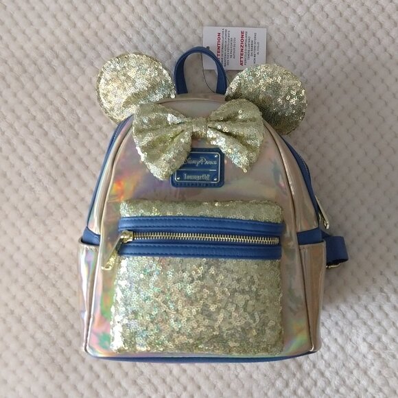 Loungefly NWT Earidescent Gold Sequin Backpack Disney Parks 50th Anniversary - Picture 1 of 10